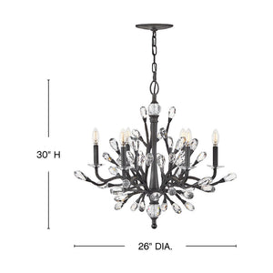 Eve 26" Six Lights Medium Single Tier Chandelier, Brushed Graphite