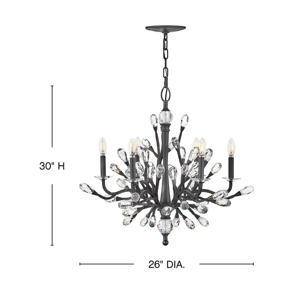 Eve 26" Six Lights Medium Single Tier Chandelier, Brushed Graphite