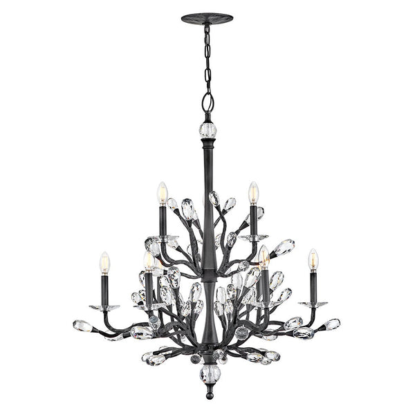 Eve 33" Nine Lights Medium Two Tier Chandelier, Brushed Graphite