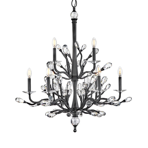 Eve 33" Nine Lights Medium Two Tier Chandelier, Brushed Graphite