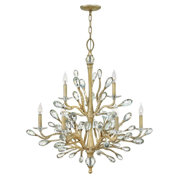 Eve 33" Nine Lights Medium Two Tier Chandelier, Champagne Gold