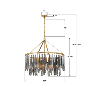 Estella 32" Nine Light Chandelier, Modern Gold