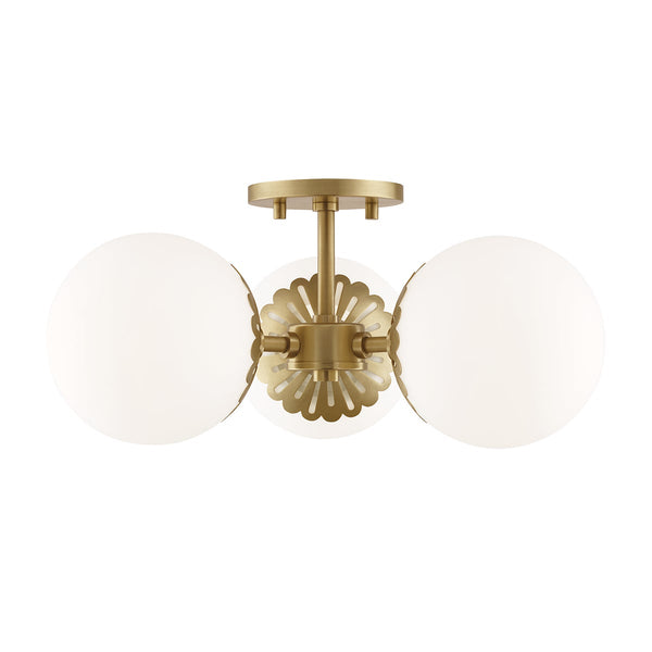 Fenis 16" Three Lights Semi Flush, Aged Brass