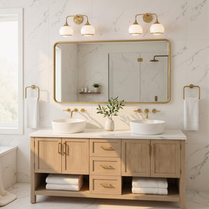 Noraine 17" Two Light Bath and Vanity, Aged Brass