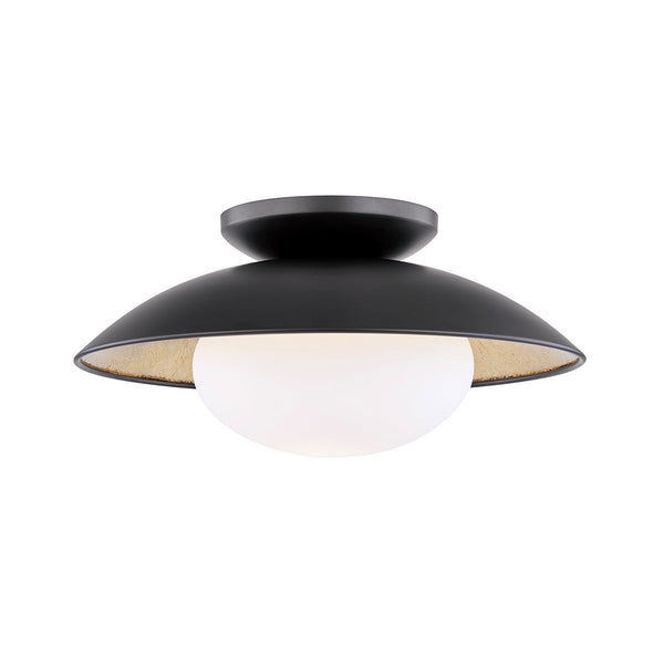 Caelis 14" One Light Semi Flush, Black Lustro / Gold Leaf Combo