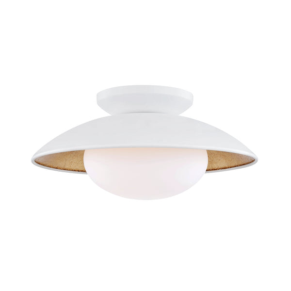 Caelis 14" One Light Semi Flush, White Lustro / Gold Leaf Combo