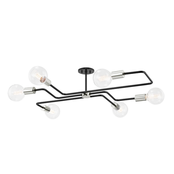 Aurael 40" Six Lights Semi Flush, Polished Nickel / Textured Black