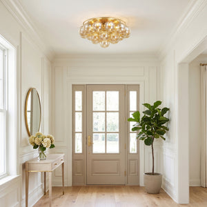 Mirox 22" Six Light Flush Mount, Aged Brass
