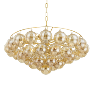 Mirox 31" Nine Lights Chandelier, Aged Brass / Plated Champagne Glass