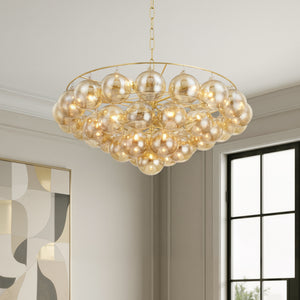 Mirox 31" Nine Lights Chandelier, Aged Brass / Swirl-Ribbed Glass