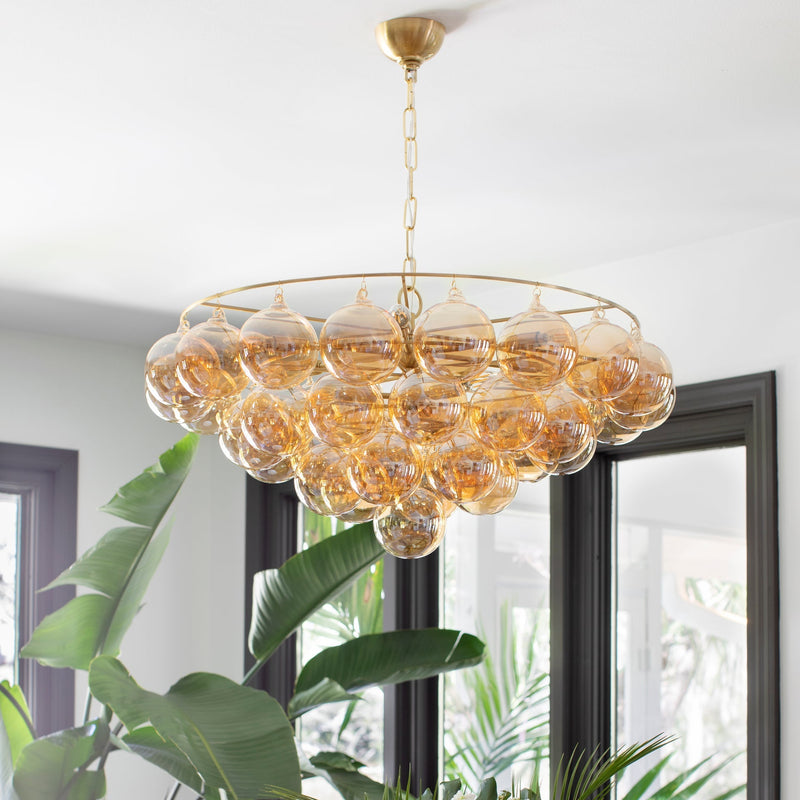 Mirox 31" Nine Lights Chandelier, Aged Brass / Plated Champagne Glass