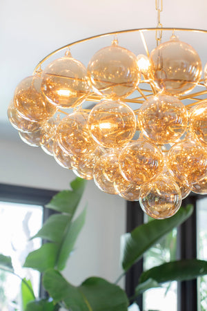 Mirox 31" Nine Lights Chandelier, Aged Brass / Plated Champagne Glass