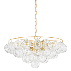 Mirox 31" Nine Lights Chandelier, Aged Brass / Swirl-Ribbed Glass
