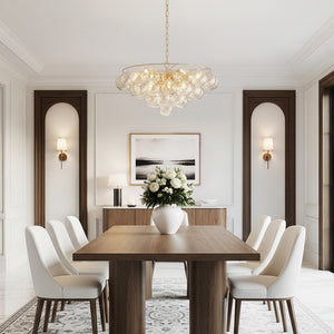 Mirox 31" Nine Lights Chandelier, Aged Brass / Swirl-Ribbed Glass