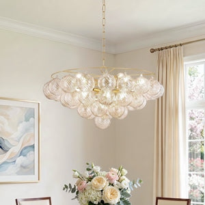 Mirox 31" Nine Lights Chandelier, Aged Brass / Swirl-Ribbed Glass