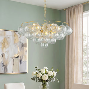 Mirox 31" Nine Lights Chandelier, Aged Brass / Swirl-Ribbed Glass