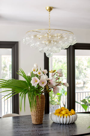 Mirox 31" Nine Lights Chandelier, Aged Brass / Swirl-Ribbed Glass