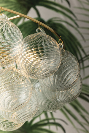 Mirox 31" Nine Lights Chandelier, Aged Brass / Swirl-Ribbed Glass