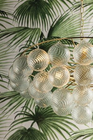 Mirox 31" Nine Lights Chandelier, Aged Brass / Swirl-Ribbed Glass
