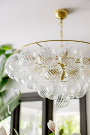 Mirox 31" Nine Lights Chandelier, Aged Brass / Swirl-Ribbed Glass