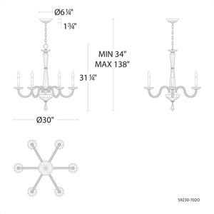 Habsburg 30'' Six Light Chandelier, Polished Chrome