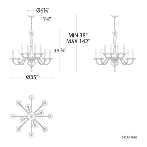 Habsburg 35'' 12 Light Chandelier, Polished Chrome