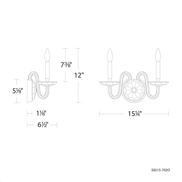 Habsburg 7'' Two Light Wall Sconce, Polished Chrome