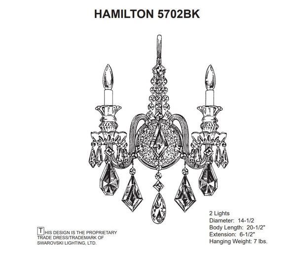 Hamilton 6.5'' Two Light Wall Sconce, Silver with Clear Heritage Crystal