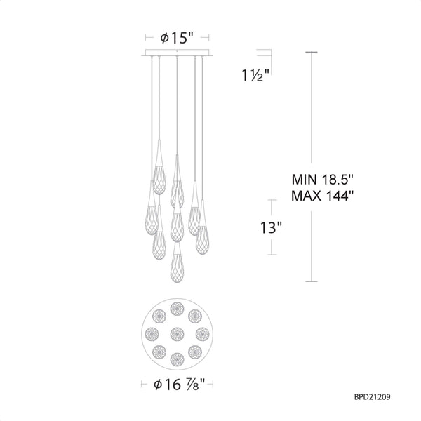 Hibiscus 17'' LED Pendant, Black