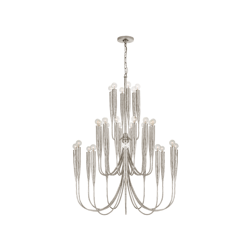Acadia 33" Thirty Lights Large Chandelier, Burnished Silver Leaf