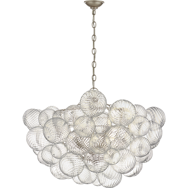 Talia 33" Eight Lights Large Chandelier, Burnished Silver Leaf / Clear Swirled Glass