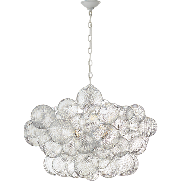 Talia 33" Eight Lights Large Chandelier, Plaster White / Clear Swirled Glass