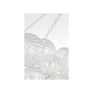 Talia 63" Sixteen Light Ring Chandelier, Plaster White / Clear Swirled Glass