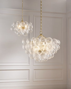 Talia 33" Eight Lights Large Chandelier, Burnished Silver Leaf / Clear Swirled Glass