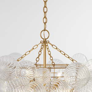 Talia 33" Eight Lights Large Chandelier, Gild / Clear Swirled Glass