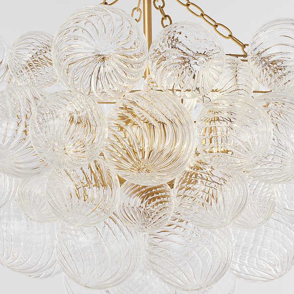 Talia 33" Eight Lights Large Chandelier, Gild / Clear Swirled Glass