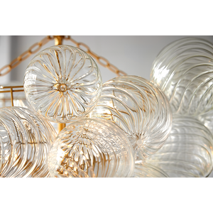 Talia 33" Eight Lights Large Chandelier, Gild / Clear Swirled Glass
