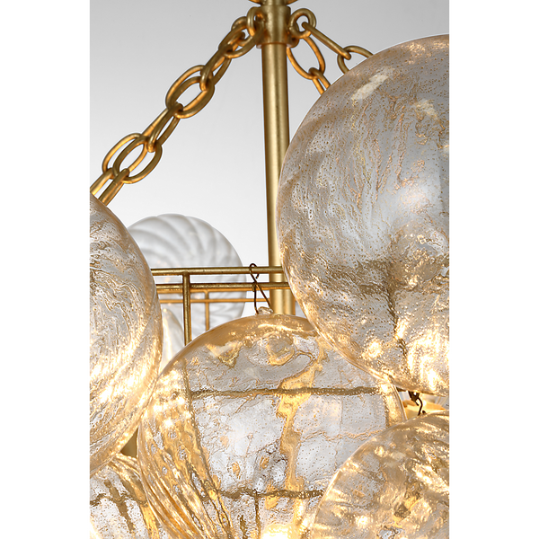 Talia 33" Eight Lights Large Chandelier, Gild and Gold Fleck Glass
