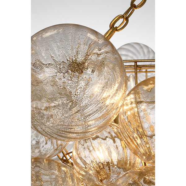 Talia 33" Eight Lights Large Chandelier, Gild and Gold Fleck Glass