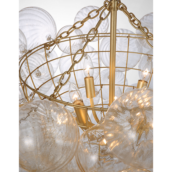 Talia 33" Eight Lights Large Chandelier, Gild and Gold Fleck Glass