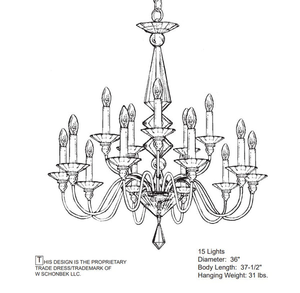 Jasmine 36'' 15 Light Chandelier, Silver