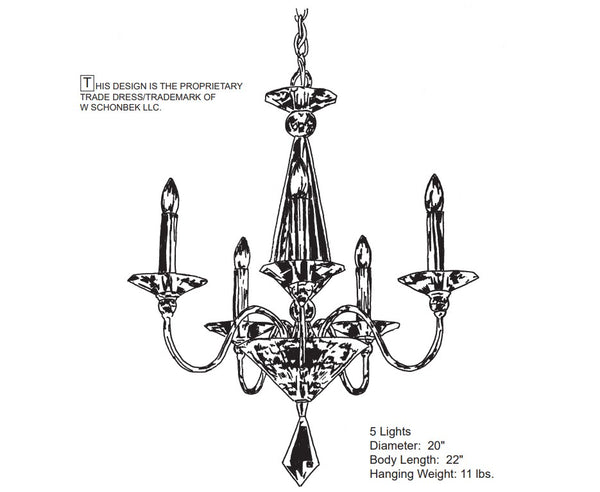 Jasmine 20'' Five Light Chandelier, Silver