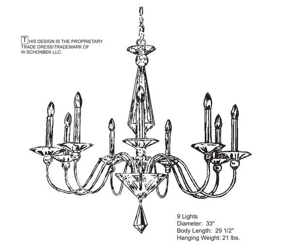 Jasmine 33'' Nine Light Chandelier, Silver