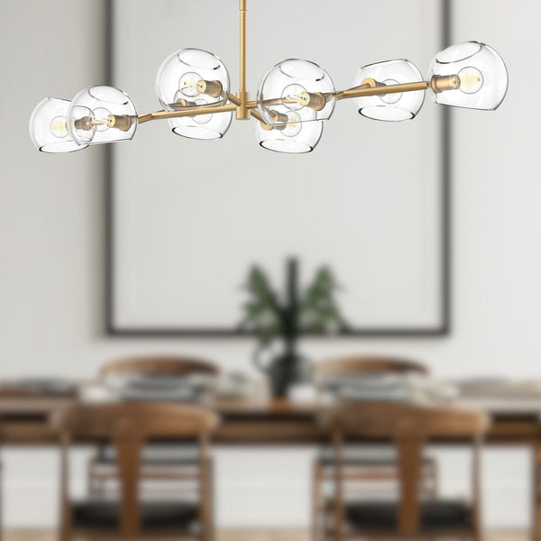 Wimberly 48" Eight-Light Linear Pendant, Brushed Gold/Clear Glass