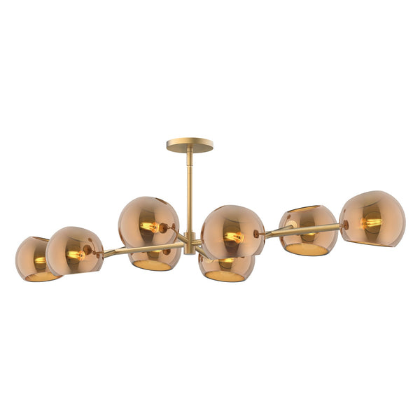 Wimberly 48" Eight-Light Linear Pendant, Brushed Gold/Copper Glass