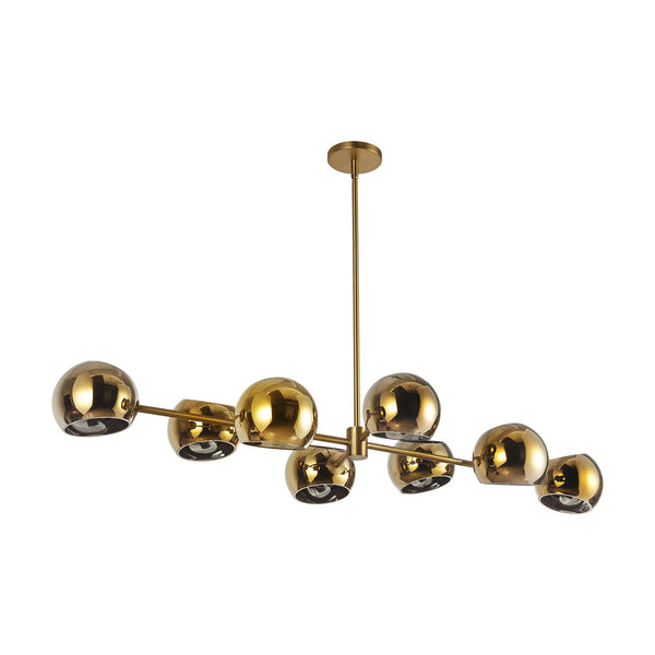 Wimberly 48" Eight-Light Linear Pendant, Brushed Gold/Copper Glass