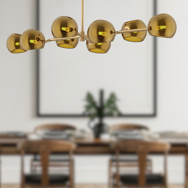 Wimberly 48" Eight-Light Linear Pendant, Brushed Gold/Copper Glass