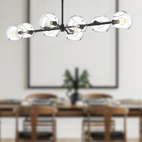Wimberly 48" Eight-Light Linear Pendant, Clear Glass/Matte Black