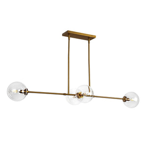 Venus 48" Four-Light Linear Pendant, Aged Gold/Clear Glass