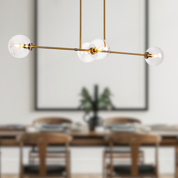 Venus 48" Four-Light Linear Pendant, Aged Gold/Clear Glass
